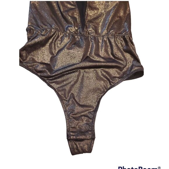 Victoria's Secret Gold Metallic Bodysuit Black Mesh Backless S - Picture 10 of 14